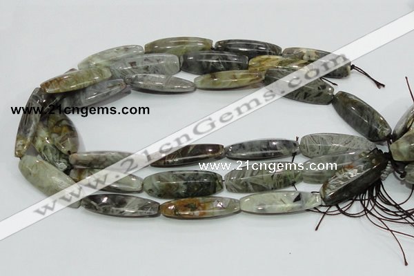 CAB570 15.5 inches 15*40mm flat rice silver needle agate gemstone beads