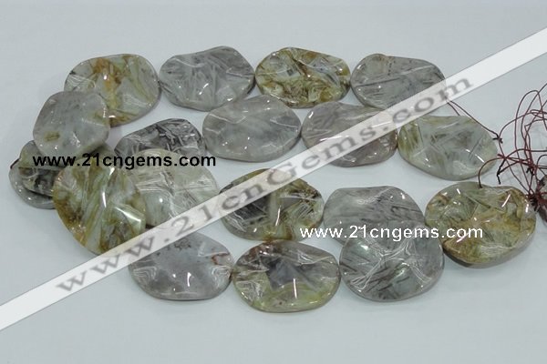 CAB576 15.5 inches 30*40mm wavy oval silver needle agate gemstone beads