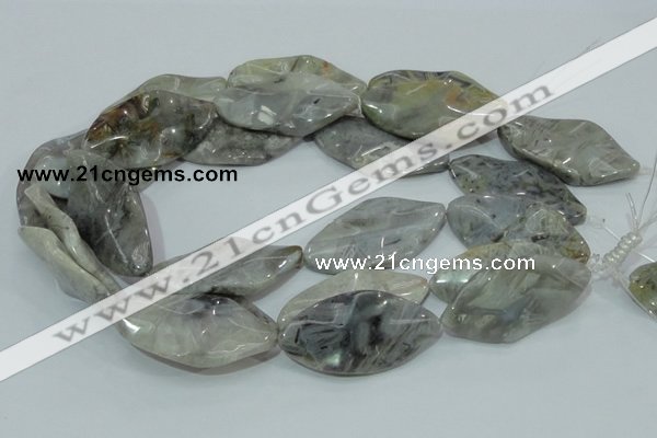 CAB577 15.5 inches 25*50mm wavy marquise silver needle agate beads