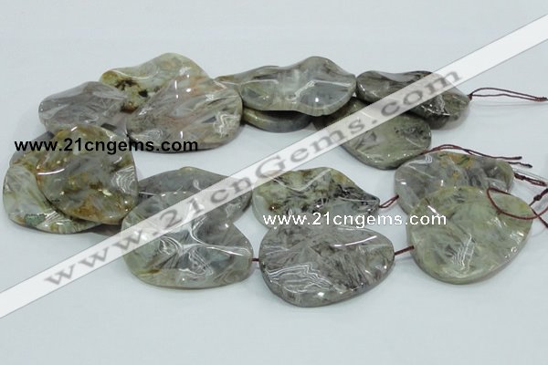 CAB578 15.5 inches 40*50mm wavy teardrop silver needle agate beads