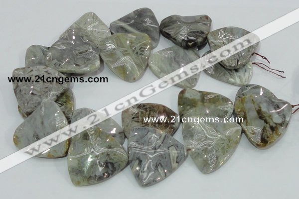 CAB580 15.5 inches 40*40mm wavy triangle silver needle agate beads