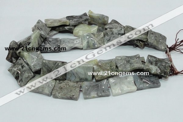 CAB582 15.5 inches 22*30mm wavy rectangle silver needle agate beads