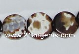 CAB627 15.5 inches 15mm flat round leopard skin agate beads wholesale