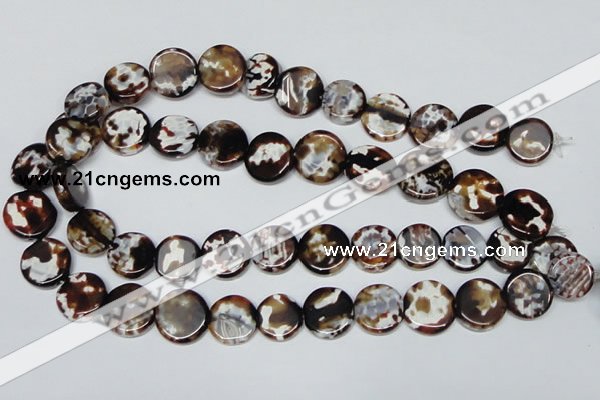 CAB627 15.5 inches 15mm flat round leopard skin agate beads wholesale