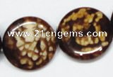 CAB630 15.5 inches 25mm flat round leopard skin agate beads wholesale