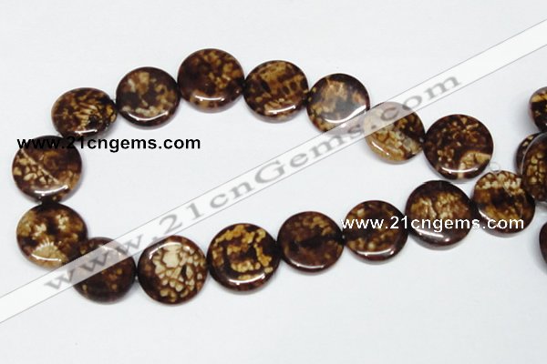 CAB630 15.5 inches 25mm flat round leopard skin agate beads wholesale