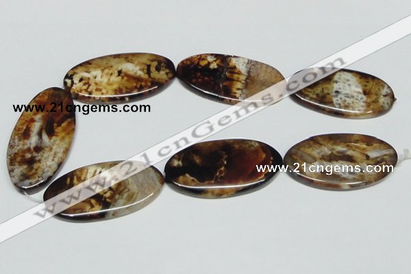 CAB632 15.5 inches 25*50mm oval leopard skin agate beads wholesale