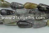 CAB72 15.5 inches 8*16mm teardrop silver needle agate gemstone beads