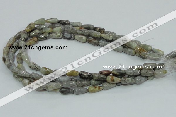 CAB72 15.5 inches 8*16mm teardrop silver needle agate gemstone beads