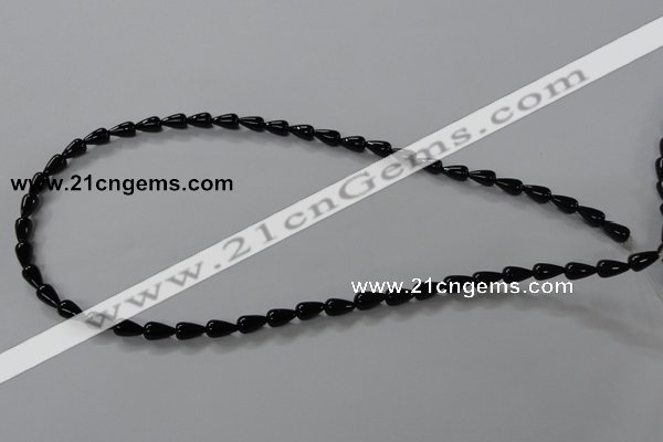 CAB732 15.5 inches 5*8mm teardrop black agate gemstone beads