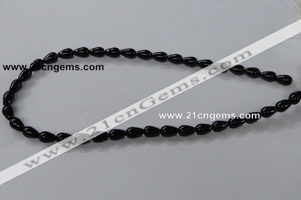 CAB733 15.5 inches 7*10mm teardrop black agate gemstone beads