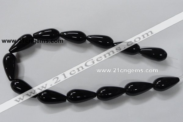 CAB741 15.5 inches 12*30mm teardrop black agate gemstone beads