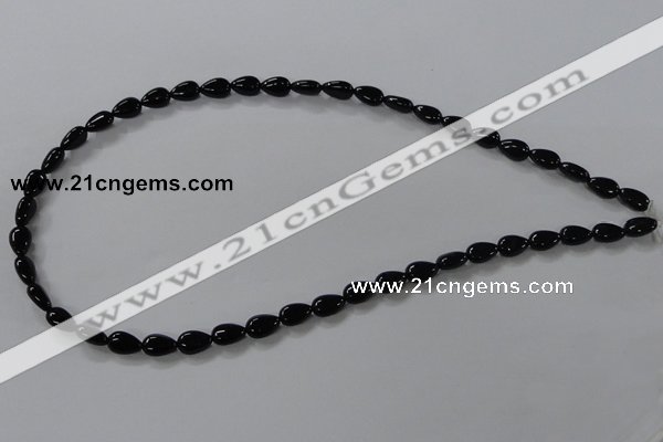 CAB744 15.5 inches 6*8mm flat teardrop black agate gemstone beads