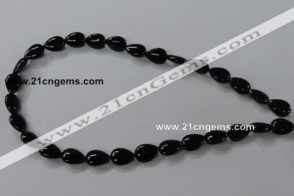 CAB745 15.5 inches 10*14mm flat teardrop black agate gemstone beads