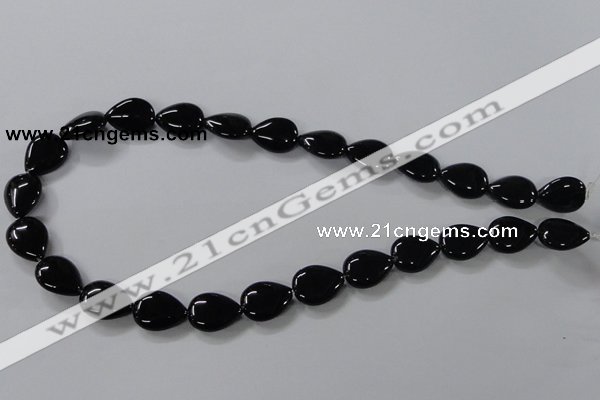 CAB746 15.5 inches 12*16mm flat teardrop black agate gemstone beads