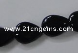 CAB747 15.5 inches 13*18mm flat teardrop black agate gemstone beads