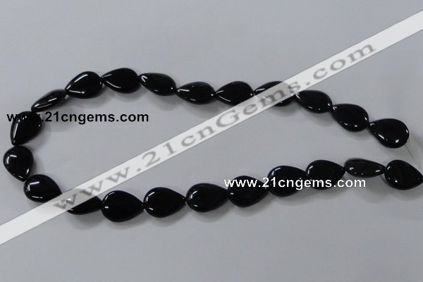 CAB747 15.5 inches 13*18mm flat teardrop black agate gemstone beads