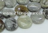 CAB75 15.5 inches 15mm flat round silver needle agate gemstone beads