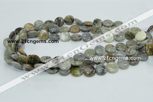 CAB75 15.5 inches 15mm flat round silver needle agate gemstone beads