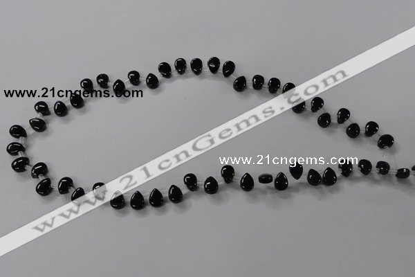 CAB752 15.5 inches 6*8mm top-drilled flat teardrop black agate beads