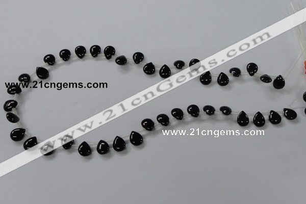 CAB753 15.5 inches 8*10mm top-drilled flat teardrop black agate beads