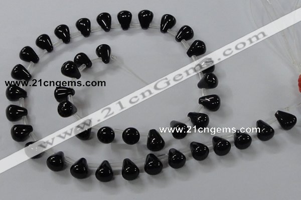 CAB754 15.5 inches 8*10mm top-drilled teardrop black agate beads