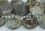 CAB76 15.5 inches 20mm flat round silver needle agate gemstone beads