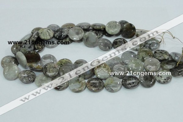 CAB76 15.5 inches 20mm flat round silver needle agate gemstone beads