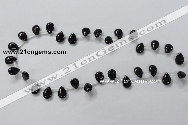 CAB771 15.5 inches 9*13mm top-drilled flat teardrop black agate beads