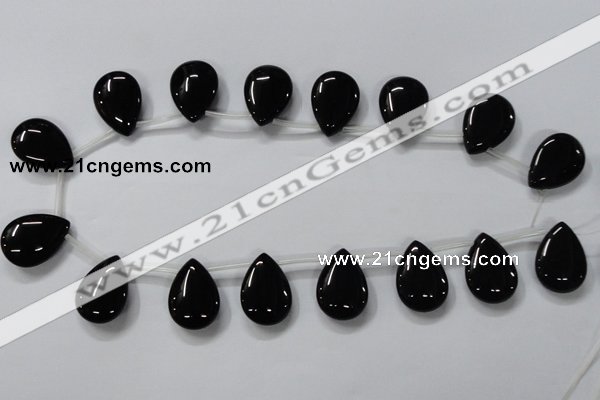 CAB773 15.5 inches 18*25mm top-drilled flat teardrop black agate beads