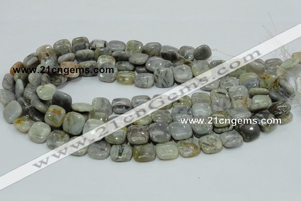 CAB78 15.5 inches 15*15mm square silver needle agate gemstone beads