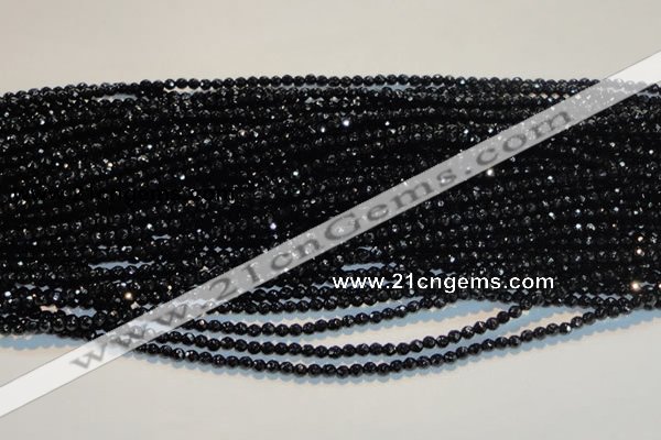 CAB781 15.5 inches 3mm faceted round black agate gemstone beads