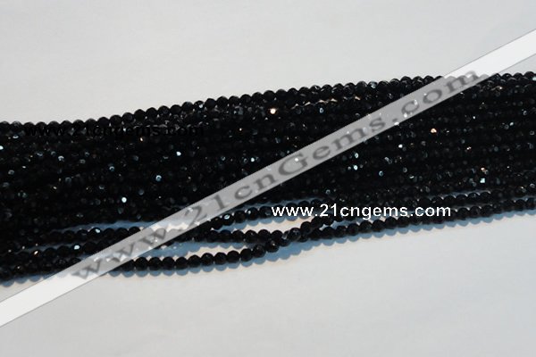 CAB782 15.5 inches 4mm faceted round black agate gemstone beads