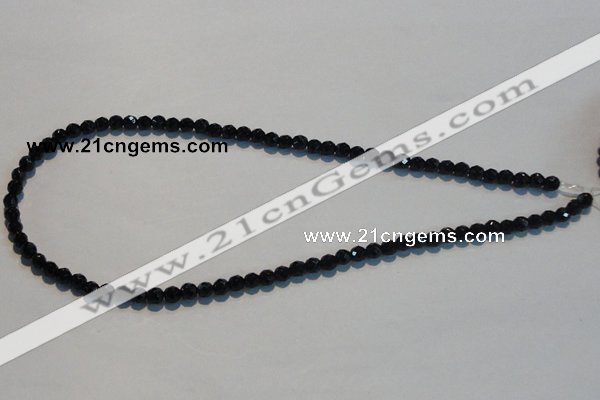 CAB783 15.5 inches 5mm faceted round black agate gemstone beads