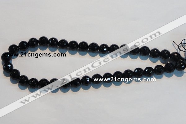 CAB784 15.5 inches 12mm faceted round black agate gemstone beads