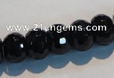 CAB787 15.5 inches 10*14mm faceted rondelle black agate gemstone beads