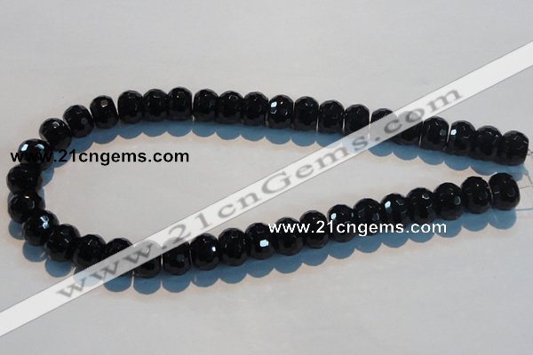 CAB787 15.5 inches 10*14mm faceted rondelle black agate gemstone beads