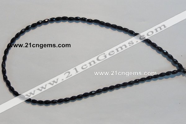 CAB789 15.5 inches 4*6mm faceted rice black agate gemstone beads