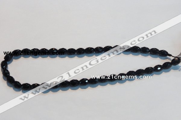 CAB790 15.5 inches 8*10mm faceted rice black agate gemstone beads