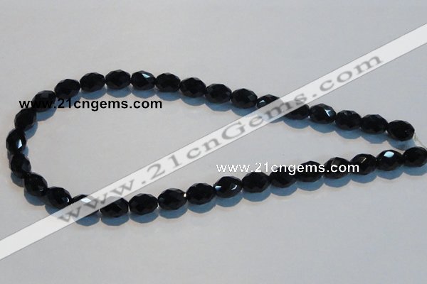 CAB792 15.5 inches 9*12mm faceted rice black agate gemstone beads