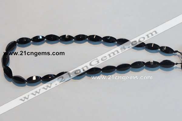 CAB793 15.5 inches 8*16mm faceted rice black agate gemstone beads