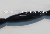 CAB794 15.5 inches 10*40mm faceted rice black agate gemstone beads