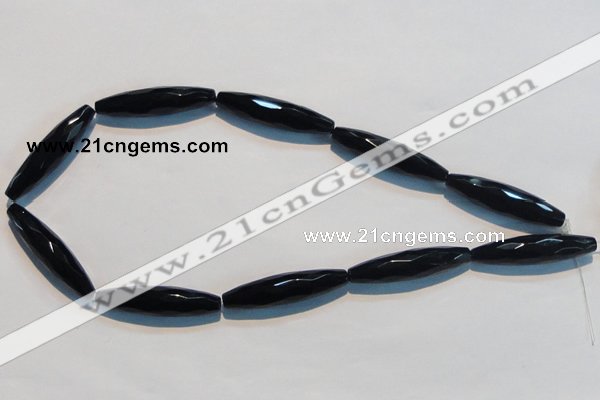 CAB794 15.5 inches 10*40mm faceted rice black agate gemstone beads