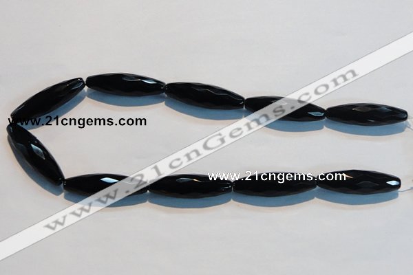 CAB795 15.5 inches 12*40mm faceted rice black agate gemstone beads