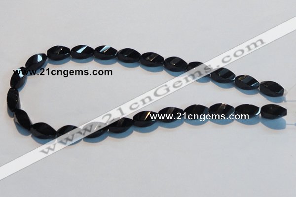 CAB796 15.5 inches 8*16mm faceted & twisted rice black agate beads