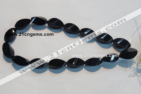 CAB797 15.5 inches 12*24mm faceted & twisted rice black agate beads