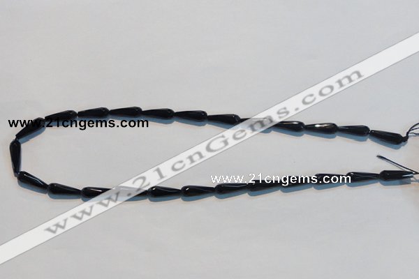 CAB798 15.5 inches 5*16mm faceted teardrop black gemstone agate beads