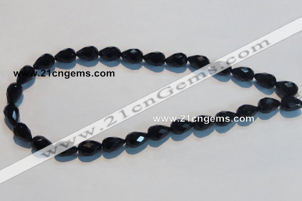 CAB799 15.5 inches 9*14mm faceted teardrop black gemstone agate beads