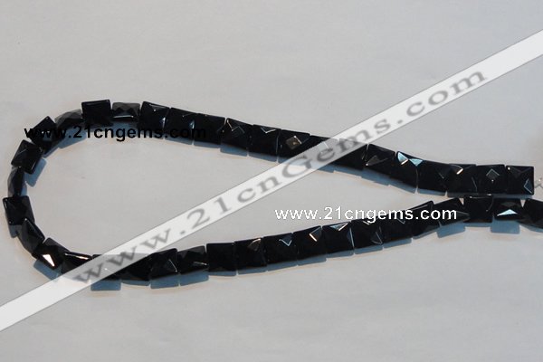 CAB801 15.5 inches 10*10mm faceted square black gemstone agate beads