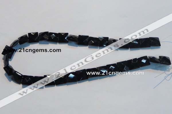 CAB802 15.5 inches 12*12mm faceted square black gemstone agate beads